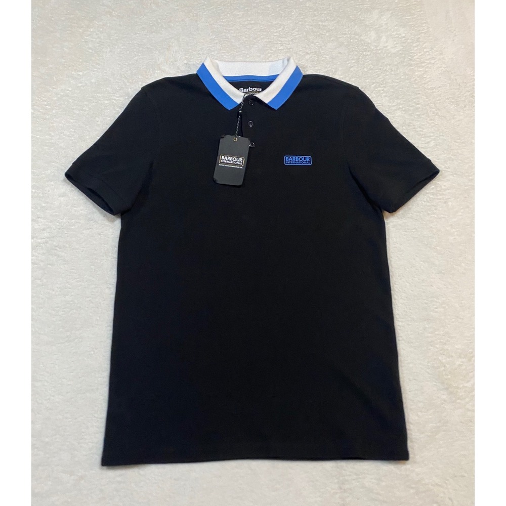 Barbour International Mens Ampere Polo Shirt Black Blue Tipped MML1005BK11 M